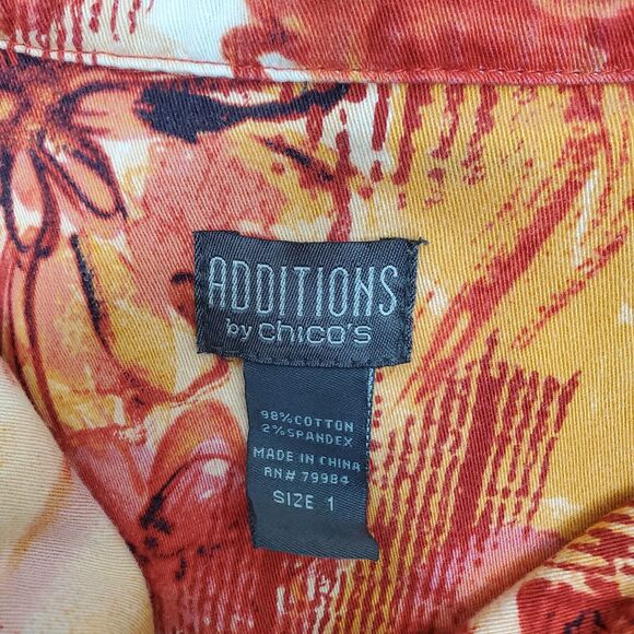 Chicos Additions Floral Red Orange Yellow Beige Zippered Jacket Womens Sz 1 - Picture 11 of 16